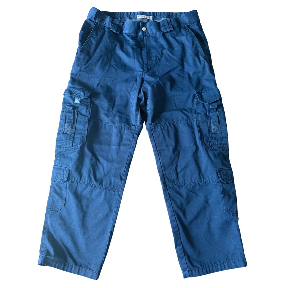 5.11 Tactical Men Navy Blue Cargo Pants Workwear Reinforced Knee 35x28 Cotton‎